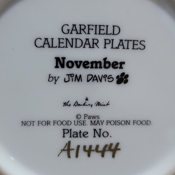 Garfield Calendar November Plate Jim Davis Plate No A 1444 Danbury Mint - Picture 7 of 14